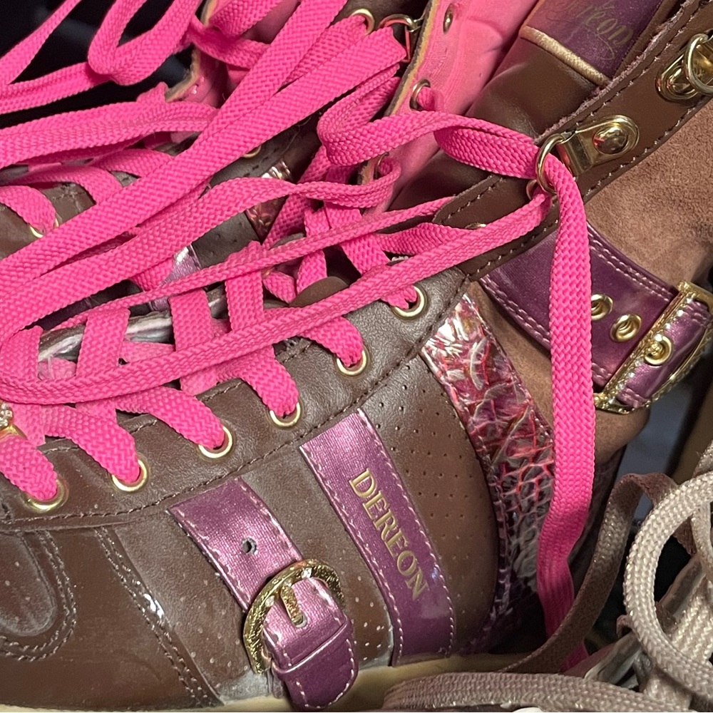Dereon boots, by Beyoncé brown pink foil with bling size 6.5 high tops - Picture 7 of 8